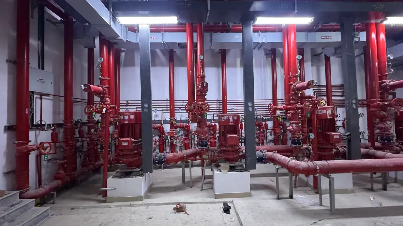 Installed fire pump room staged for inspection and handover